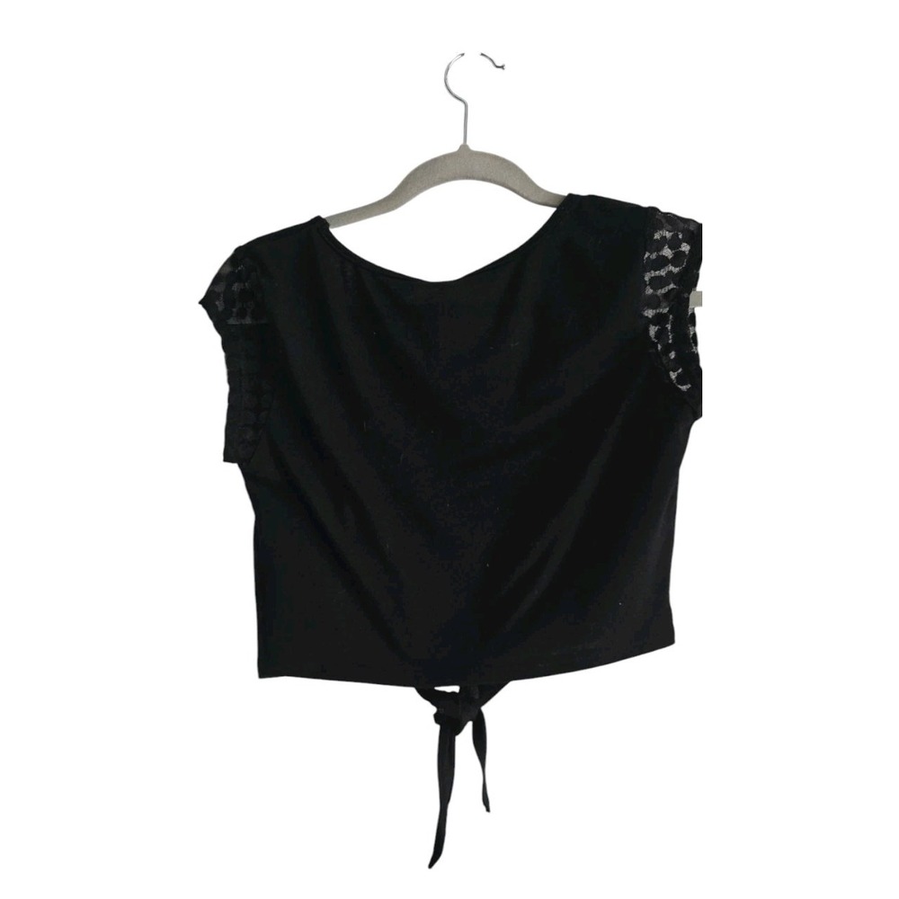 FREE PEOPLE BLACK Shirt TIE FRONT LACE Cap Sleeves SIZE S Crop‎ #171